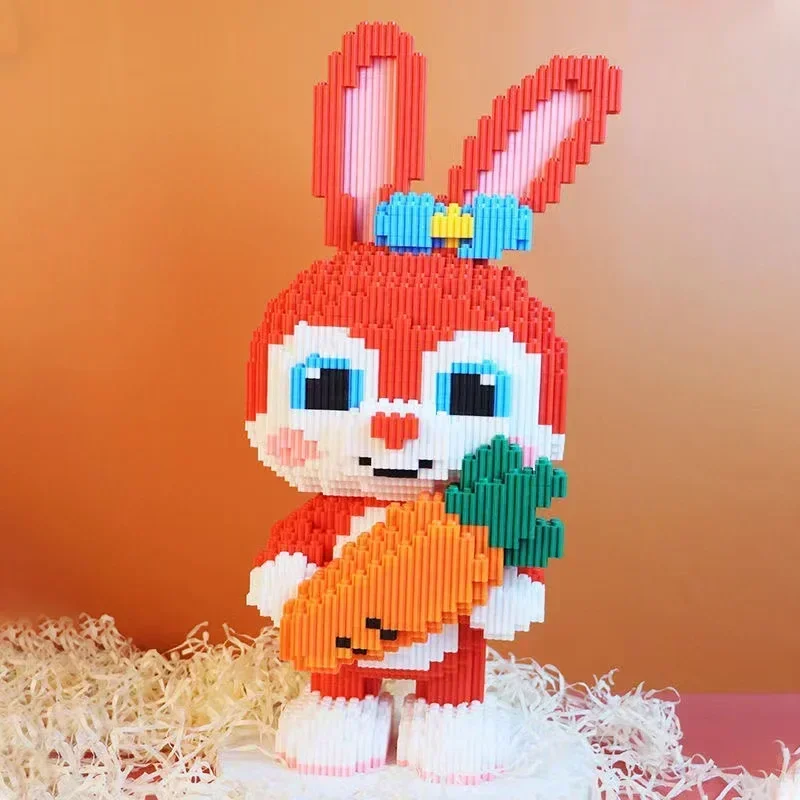 38cm Kawaii Cartoon Bow Carrot Rabbit Puzzle Building Block Micro Toy for Boys and Girls Birthday Gift Mascot Ornament