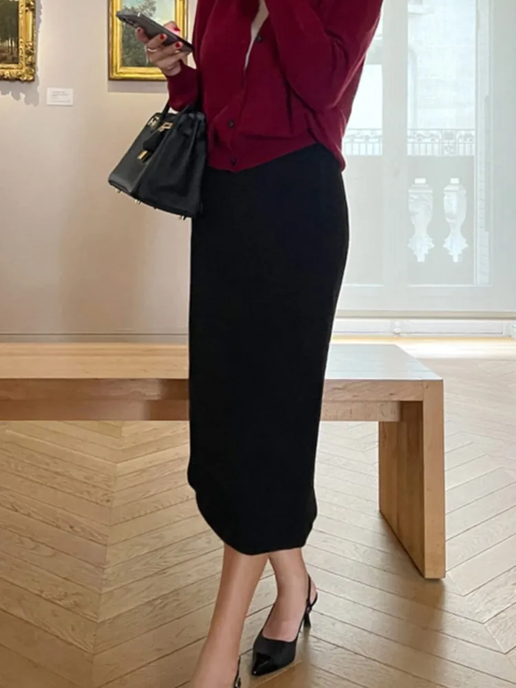 Wool Autumn Winter Midi Skirt Women High Waist Fashion Bodycon Ladies Skirts Office Korean Style Woman Skirt 2024