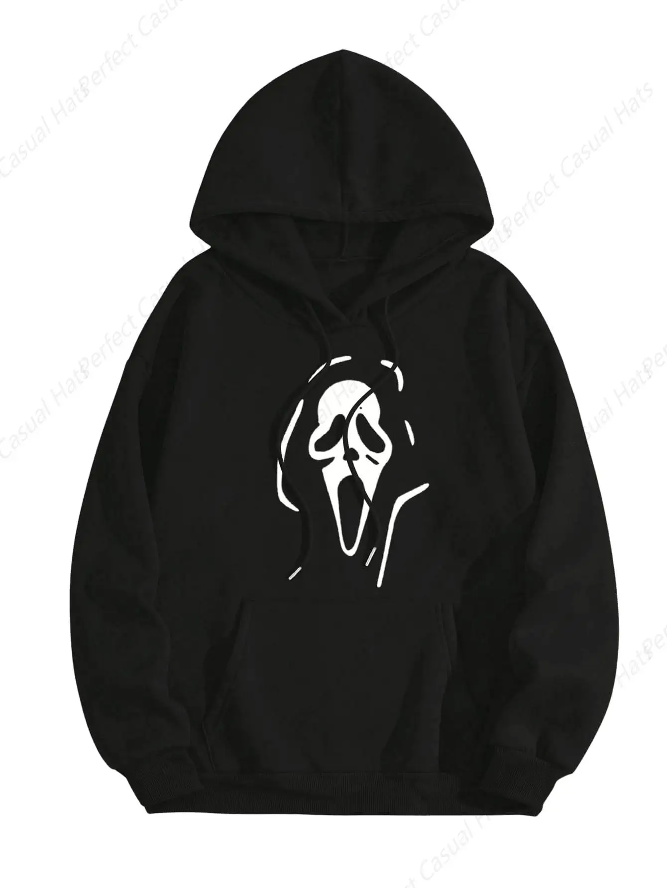 Hot-Selling Fashion Men Women Oversize Skull Print Graphic Sweatshirts Long Sleeve Drawstring Front Casual Hoodies