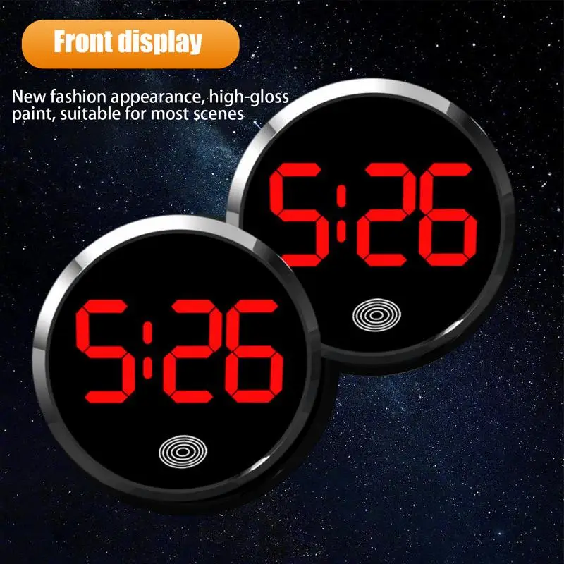 Car Dashboard Clock LED Vehicle Air Vent Clocks Round Automotive Digital Watch Touch Activation For Truck Suvs Auto