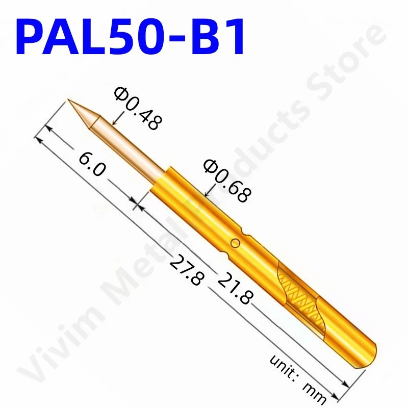 

20/100PCS PAL50-B1 Spring Test Probe PAL50-B Test Pin Test Tool 27.8mm 0.68mm Gold Needle Tip Dia 0.48mm Pogo Pin PL50-B PL50-B1