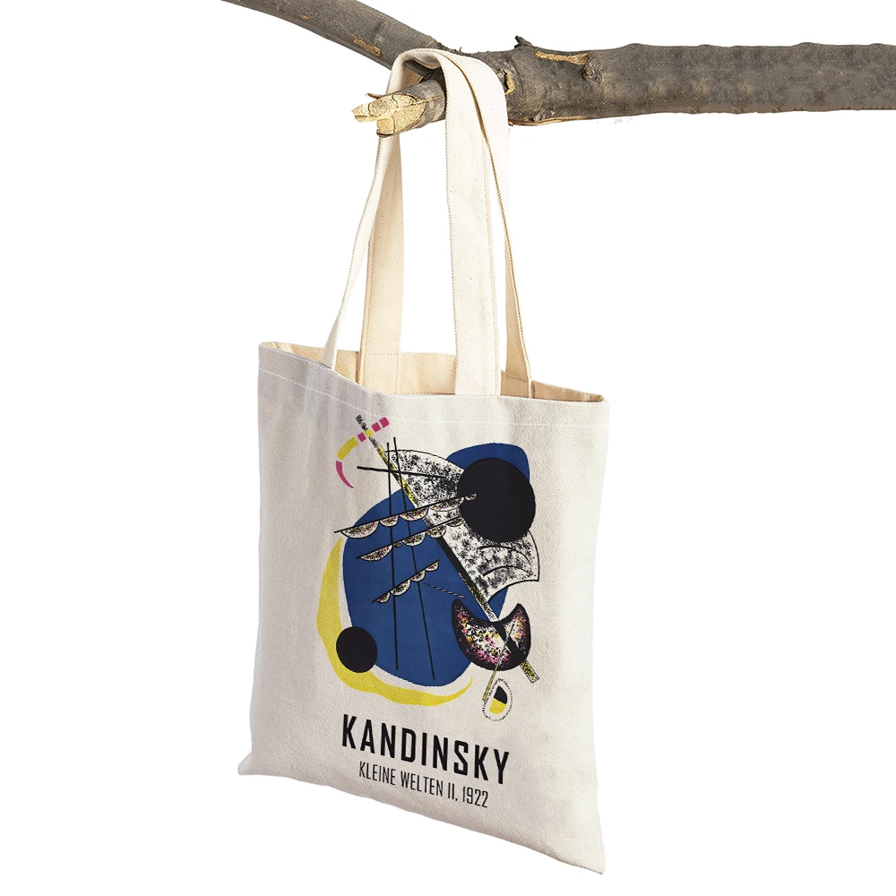 Double Print Kandinsky Mathematical Geometry  Shopping Bag Women Shopper Bags Lady Linen Tote Reusable Children Shoulder Handbag