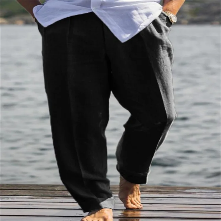Men's Linen Youth Diagonal Pocket Solid Color Loose Casual Comfortable Breathable Outdoor Trousers