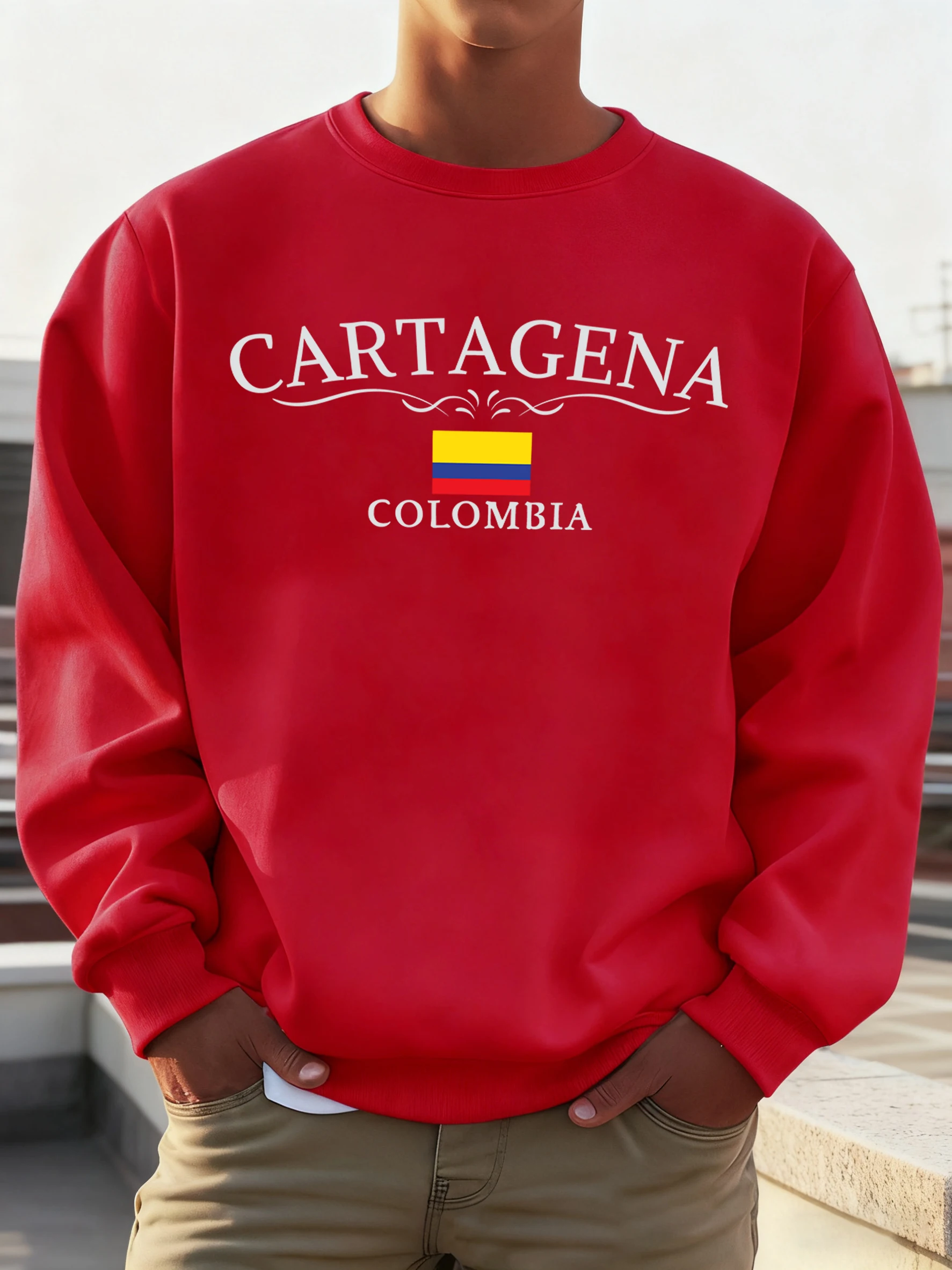 Cartagena كولومبيا العلم المطبوعة الذكور Vintage البلوز الشارع موضة طويلة الأكمام الصوف الخريف للجنسين س الرقبة ملابس فضفاضة #3