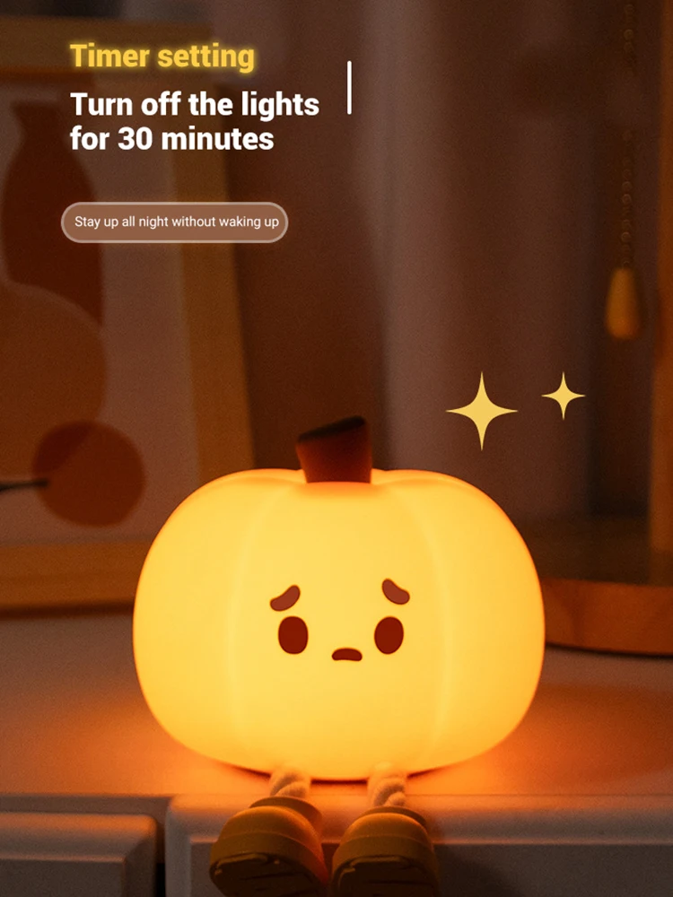 

Halloween Pumpkin Night Lights Cute Soft Silicone Safe Lamp Decorations Timing Dimmable Bedside Decor Kids Baby Halloween Gifts