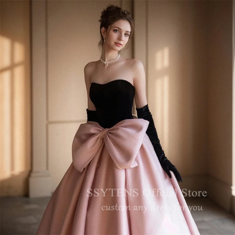 Ssytens elegant rosa eine Linie Ballkleider für Hochzeits feier ärmellose Schleife Prinzessin Frauen schwarz lange Quince anera Abendkleider