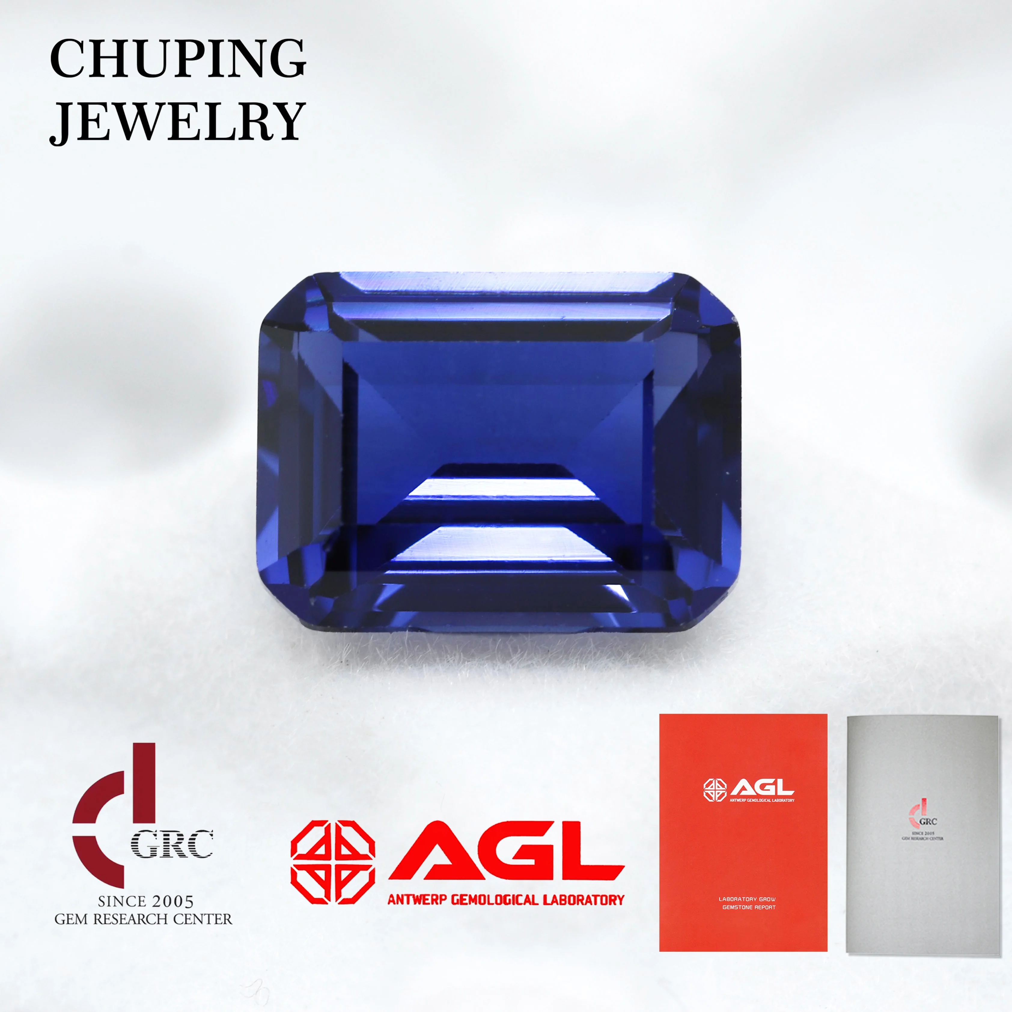 

ChuPing Emerald Shape Lab Royal Blue Flame Melted With AGL Certificate Loose Royal Blue Gemstones Cultivate Sapphire