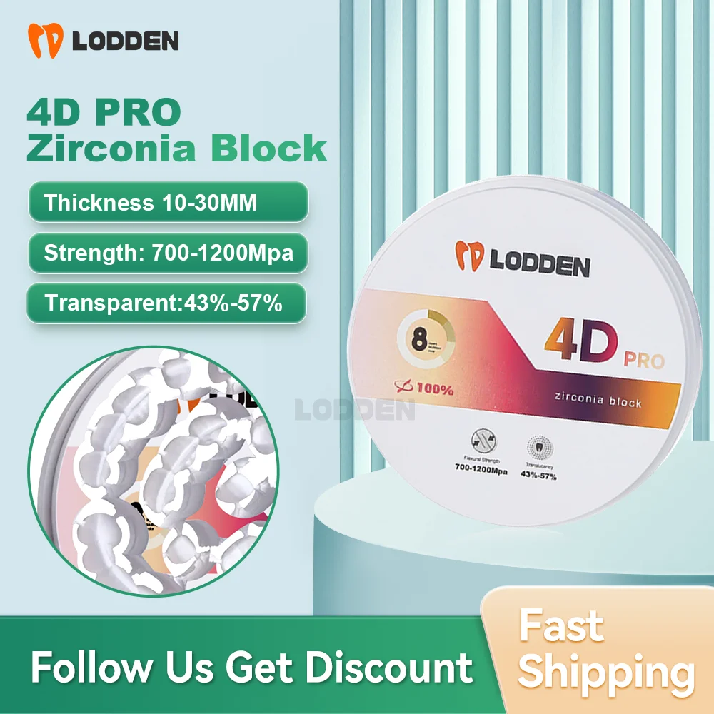 

LODDEN Zirconia Block 4D PRO Multilayer Zirconia Disc 98mm 8 Layer Open System Vita 16 Colors For CAD/CAM Dental Lab Material