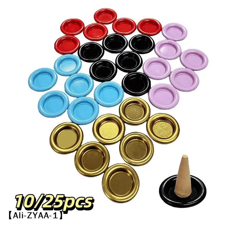 【A】10/25pcs Metal Small Disc Incense Holder Tower Incense Cone Tray Portable Desktop Decoration For Home Yoga Meditation