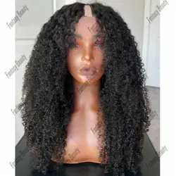 Siyah kadınlar için Afro Kinky kıvırcık peruk kıvırcık U bölüm Wigs100 % İnsan saç doğal siyah V bölüm peruk insan saçı derin dalga saç satışa