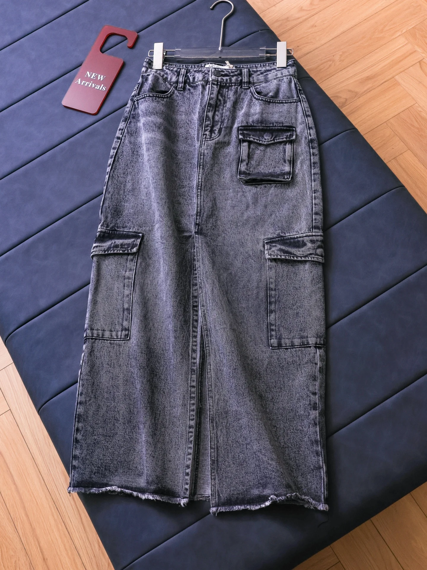 Retro Washed High Waist Slim Fit Denim Skirt Casual Versatile Women's  Skirt Side Pocket Workwear Cotton Straight Cut