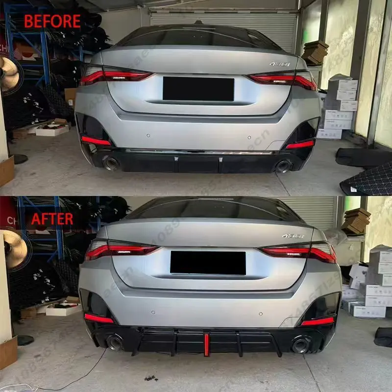 Auto-Heckstoßstangen-Diffusor Tuning-Spoiler Karosseriekit in Hochglanz-Schwarz für BMW 4er Serie G22 G23 Coupé G26 M Sport 2020~2025