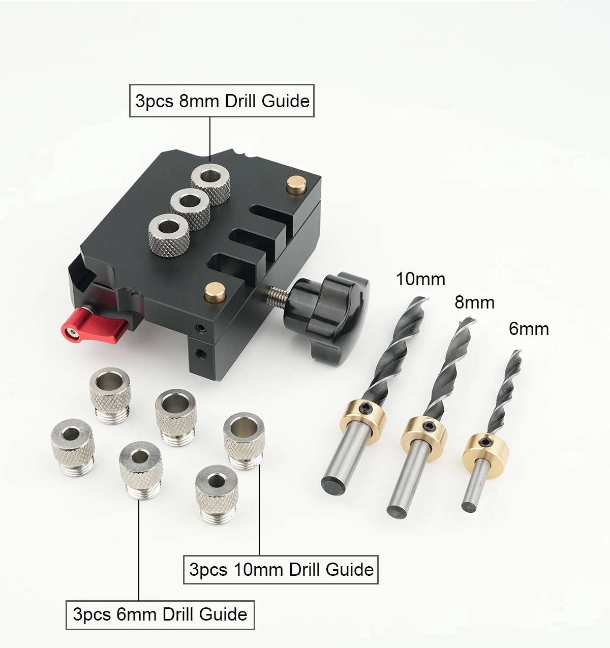 Aluminum Alloy Self-Centering Doweling Jig Kit for Drill Adjustable Width Drill Jig Straight Holes DIY Power Tool Accessory for