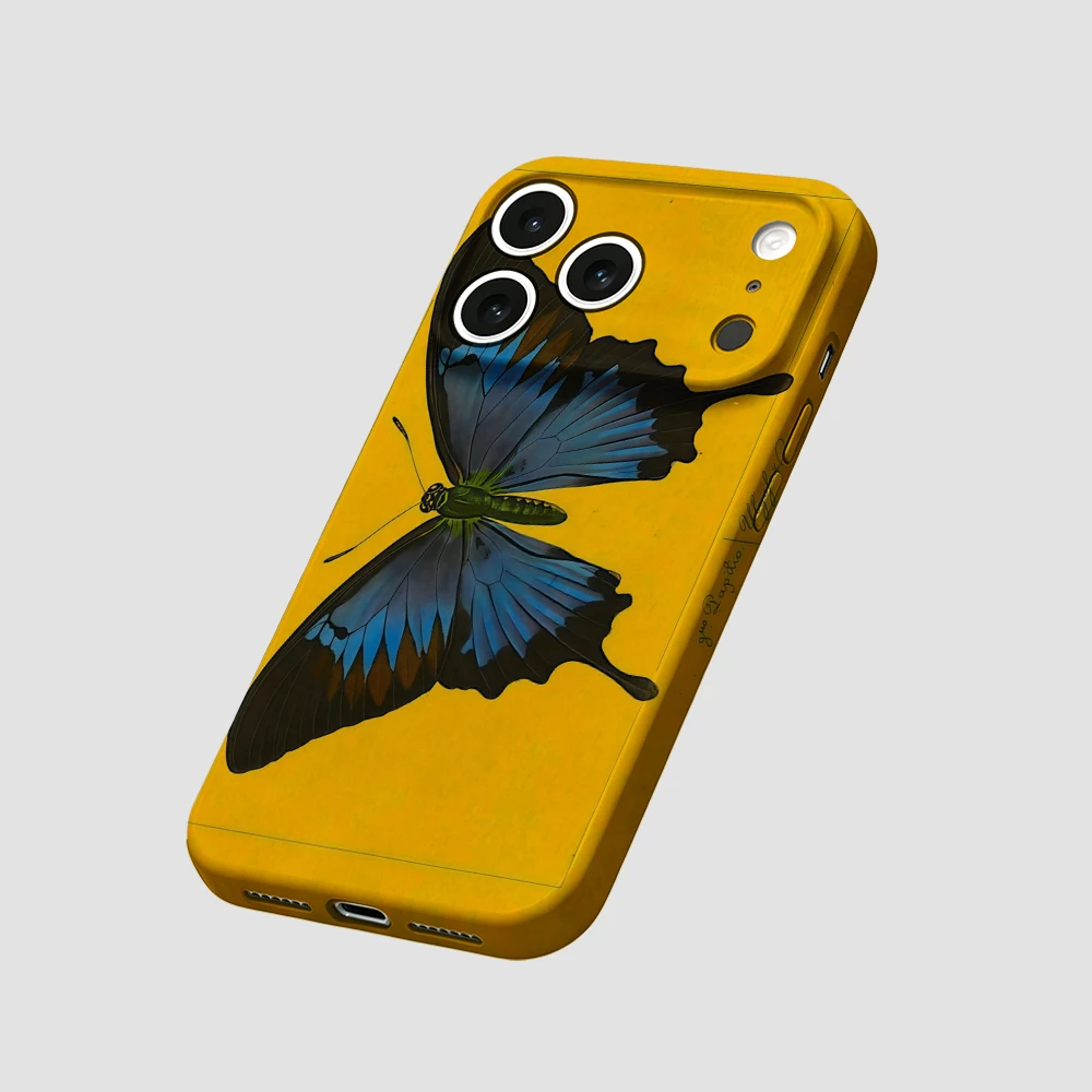 Blue Butterfly Yellow Base Phone Case For iPhone 17 16 15 14 13 12 11 Pro Max Air 16e 7 8 Plus XS Max X XR Hard PC Bumper Cover - view 6