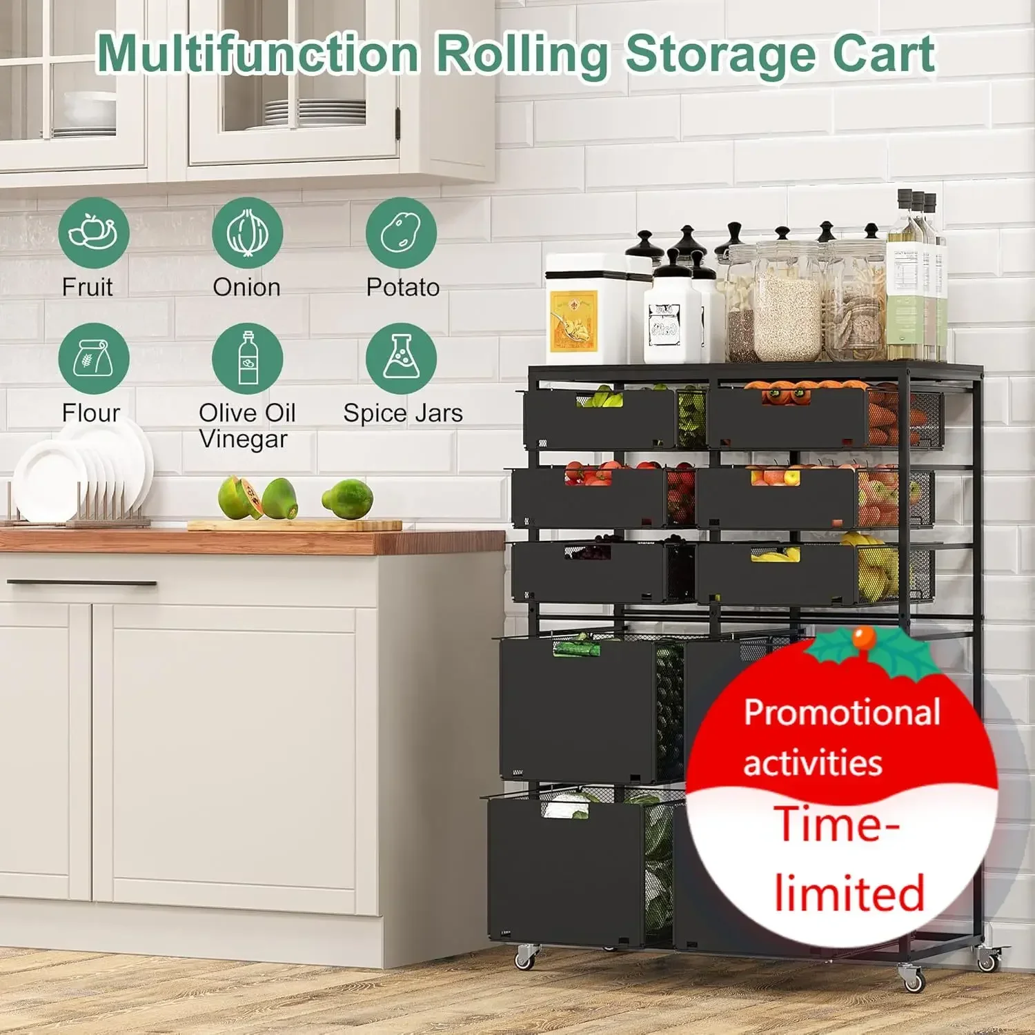 Rolling Storage Cart With 10 Drawers, Metal Craft Organizers And Storage Cart With Wood Tabletop, 30 Lbs Capacity Per Drawer For