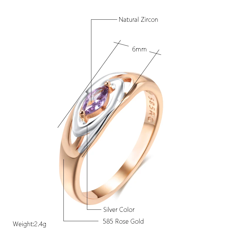 JULYDREAM Double Geometric Plated Silver Single Purple Zircon Trendy Rings Accessories 585 Gold Color Women Statement Jewelry