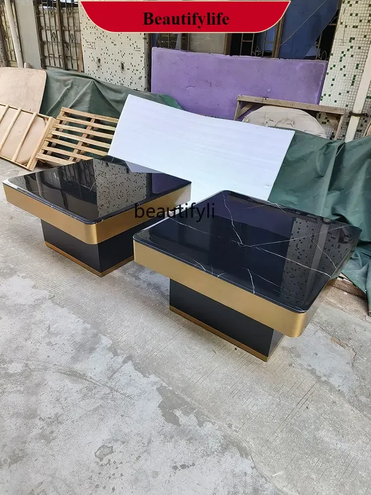 

G1218 Light Luxury Square Coffee Table Simple Bar KTV Marble Coffee Table Stainless Steel Household Tea Table