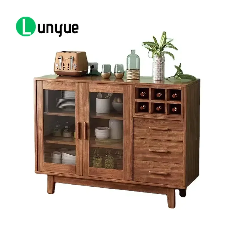 Mid Century Modern Wooden Wine Cabinet Simple Floor Storage for Kitchen Living Room Home Furniture