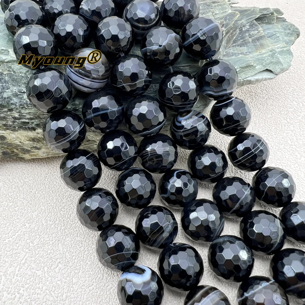 2Strands 14mm Large Faceted Natural Black Lace Agates Round Loose Beads For DIY Jewelry Making MY240108