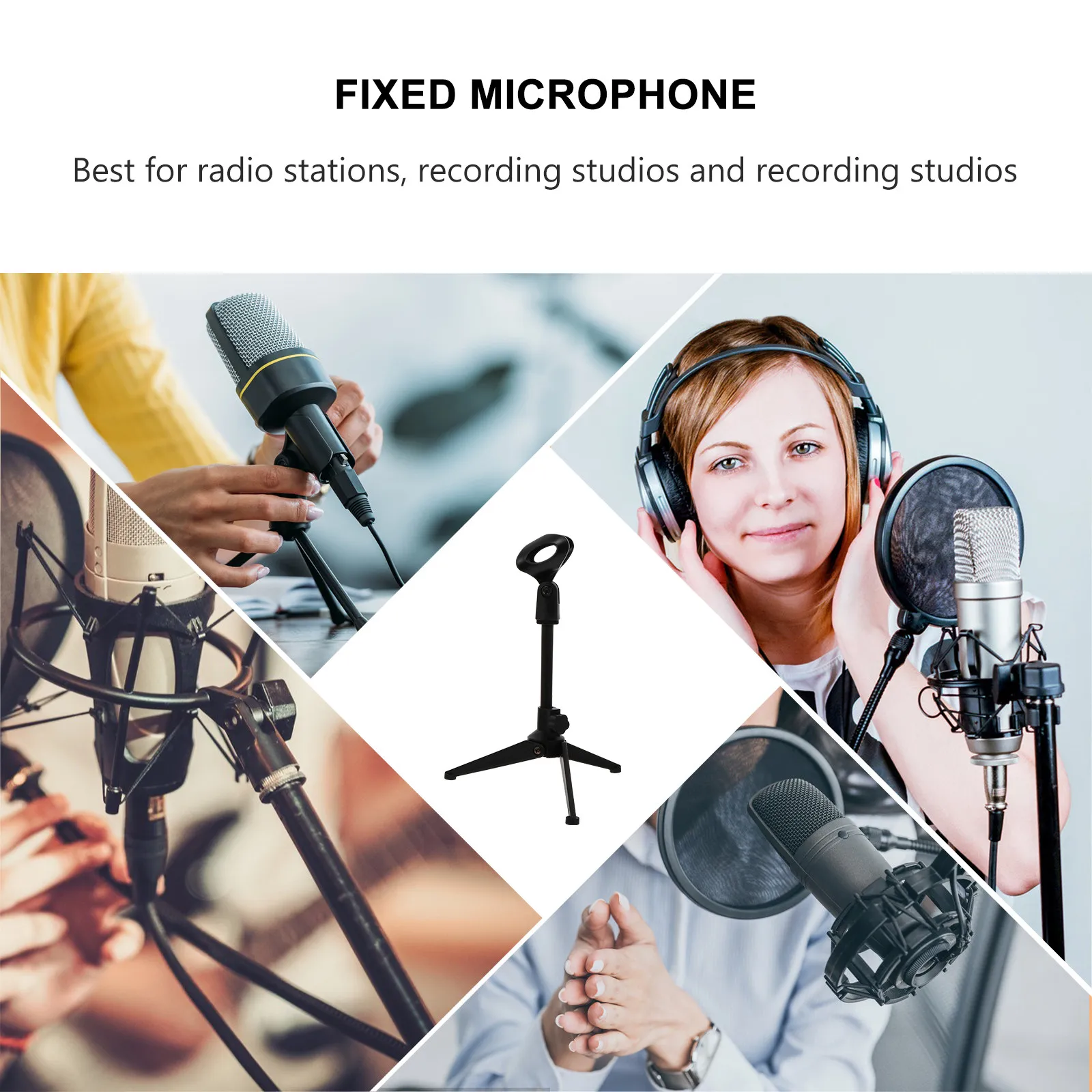 Sturdy Desktop Microphone Stand Detachable Compact Mic Mount Grip for Teleconferencing Podcasting Live Streaming