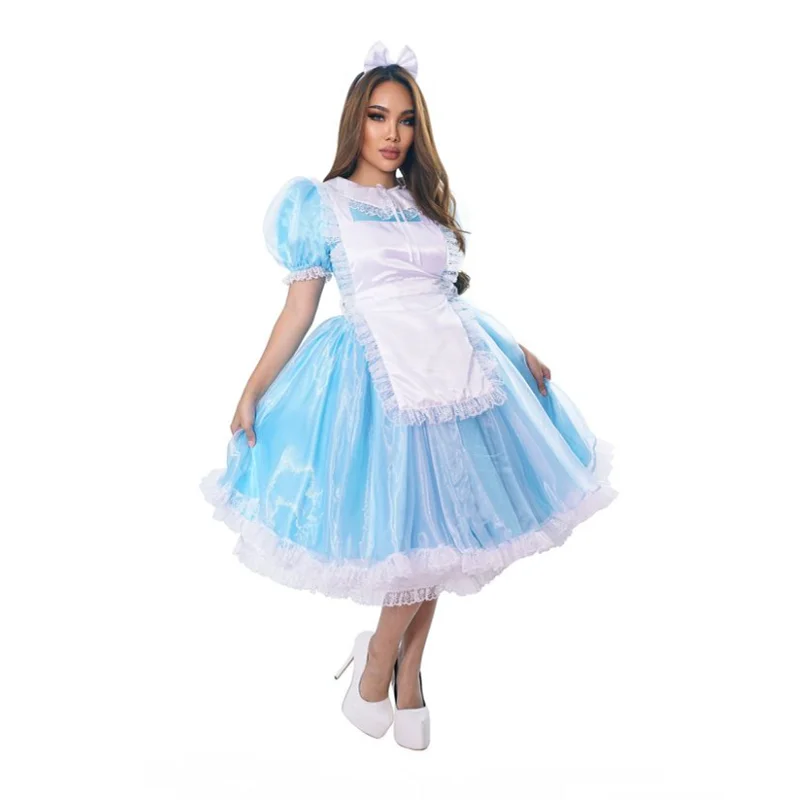 Hot selling sissy beautiful fairyland long dress, maid cosplay with lock set customization