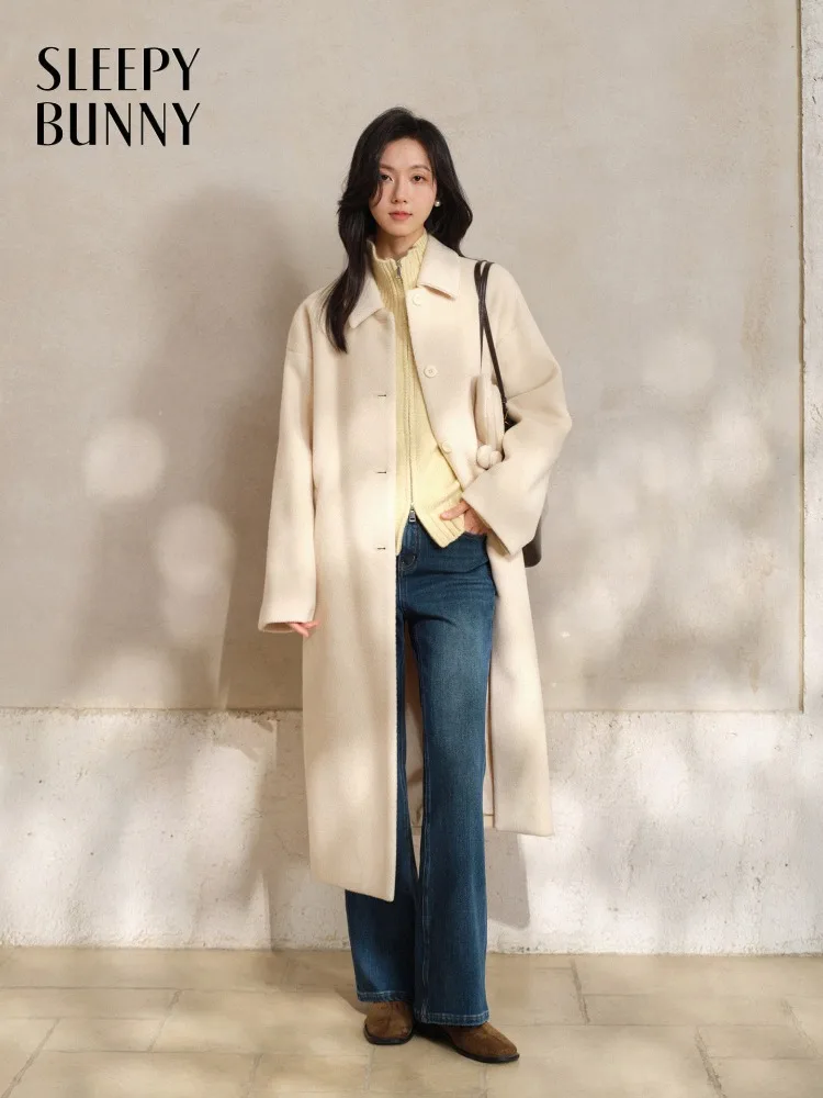 

Elegant Wool Overcoat for Women Lady Long Lapel Coat Warm Straight Silhouette Winter Wool Jacket Chic Daily Commuting Outfits