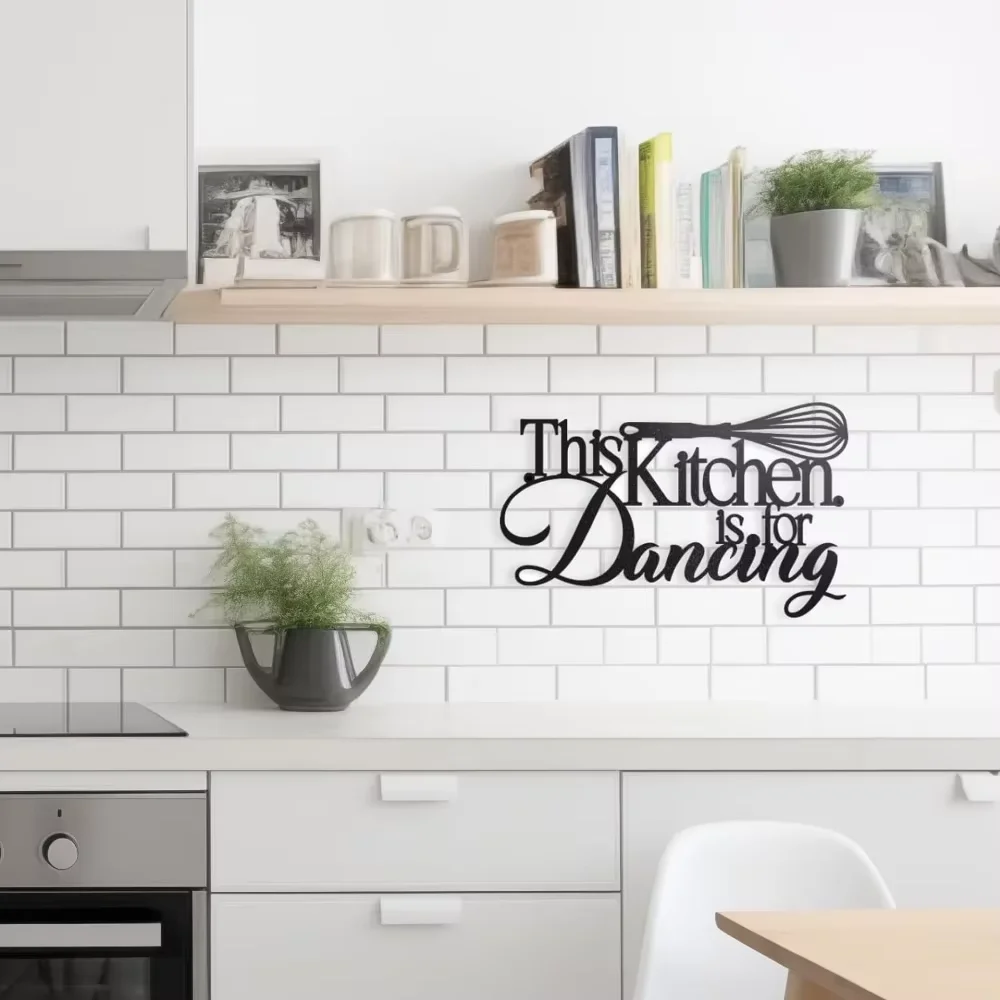 Black Metal Kitchen Pot Sign Cooking with Love Wall Decor Lovely Gift for Home Kitchen Decoration Stylish Wall Accent Vibe