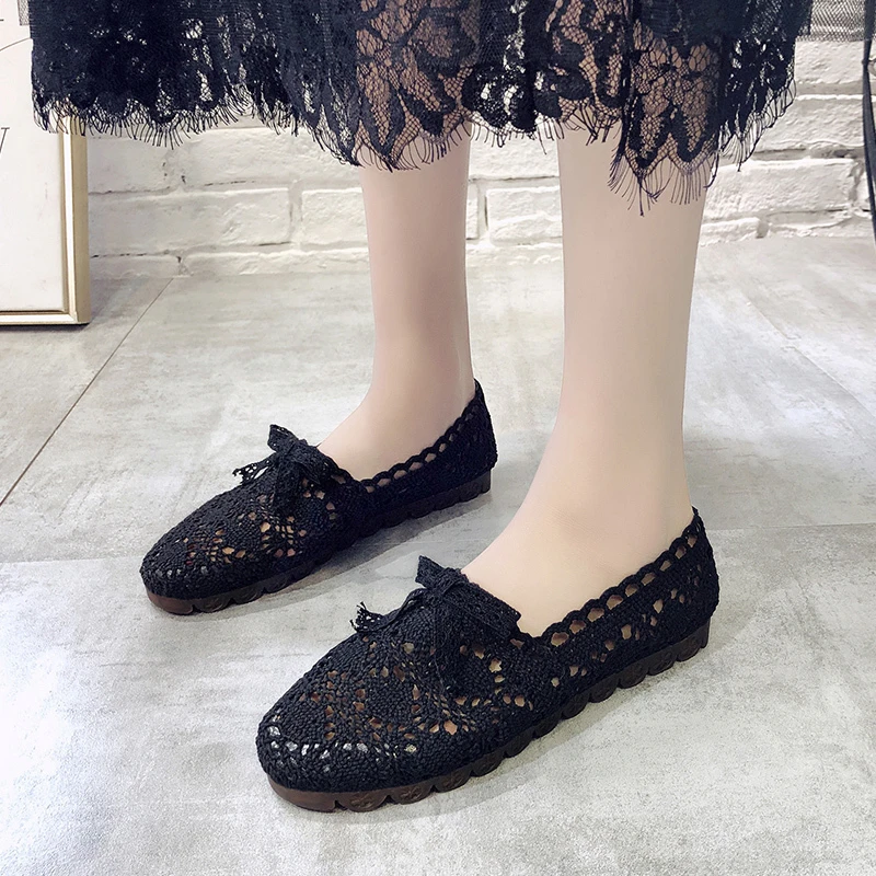 New Women Mesh Breathable Bow Shoes Fisherman Shoes Woman Comfortable Flat Soft Bottom Women Peas Shoes Casual loafers Shoes