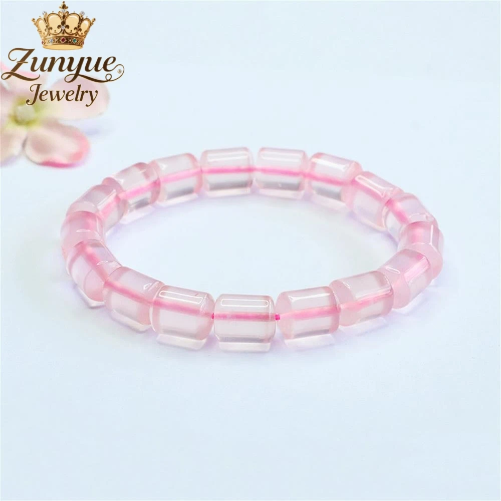

Natural Mozambique Rose Quartz Crystal Bucket Bead Bracelet Luxury Quality Jewelry Fashion Jewelry Exquisite Elegant Charms Gift