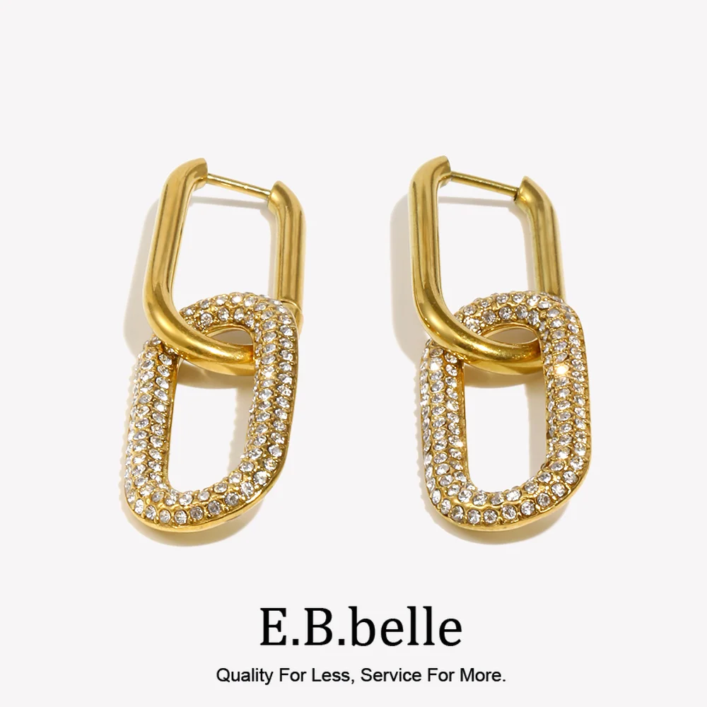 E.B.belle Luxurious Combination Zircon Earrings Waterproof 316L Stainless Steel Jewelry 18K Gold Plated Gift
