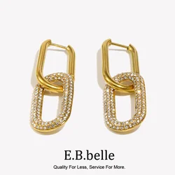 E.B.belle Luxurious Combination Zircon Earrings Waterproof 316L Stainless Steel Jewelry 18K Gold Plated Gift