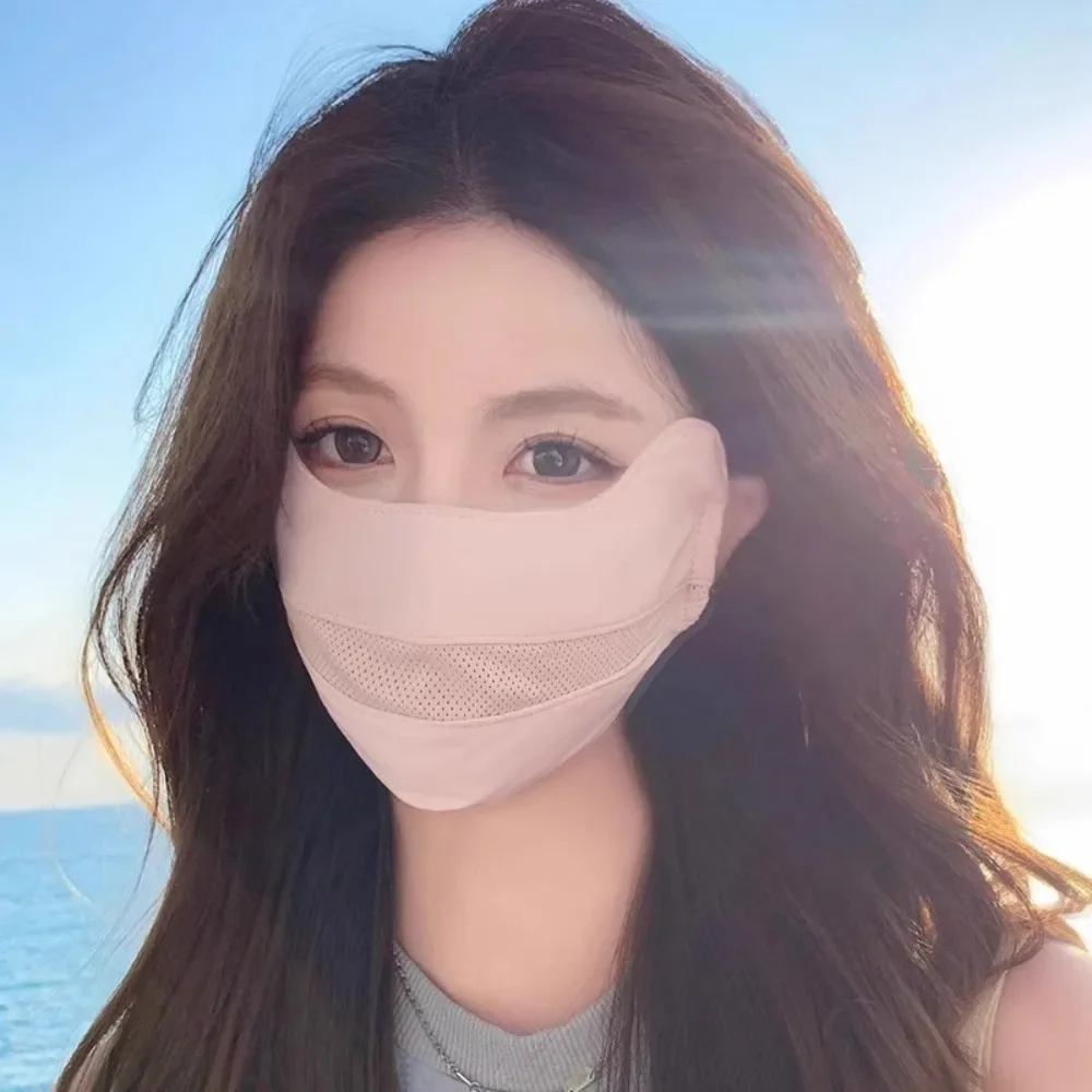 Nouveau masque respirant en soie glacée, lavable, Anti-poussière, protection solaire, maille Anti-UV, écharpe pour protéger les coins des yeux