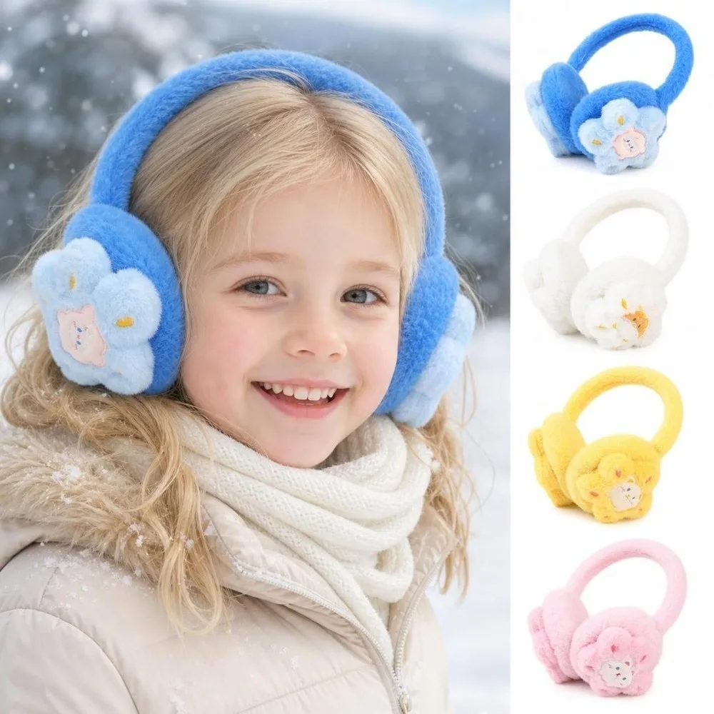 Soft Faux Fur Cartoon Flower Earmuffs Skin-Friendly Thermal Lining Faux Rabbit Fur Ear Warmers Windproof Floral Pattern