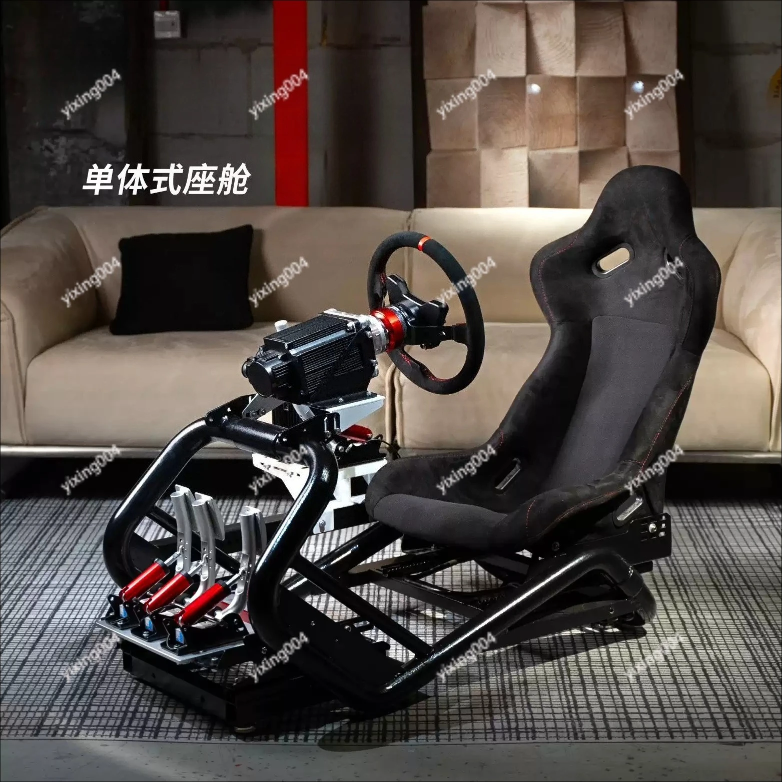 Monocoque Racing Simulator Cockpit Mg-Al Frame Leather Seat With Universal Steering Wheel Mount