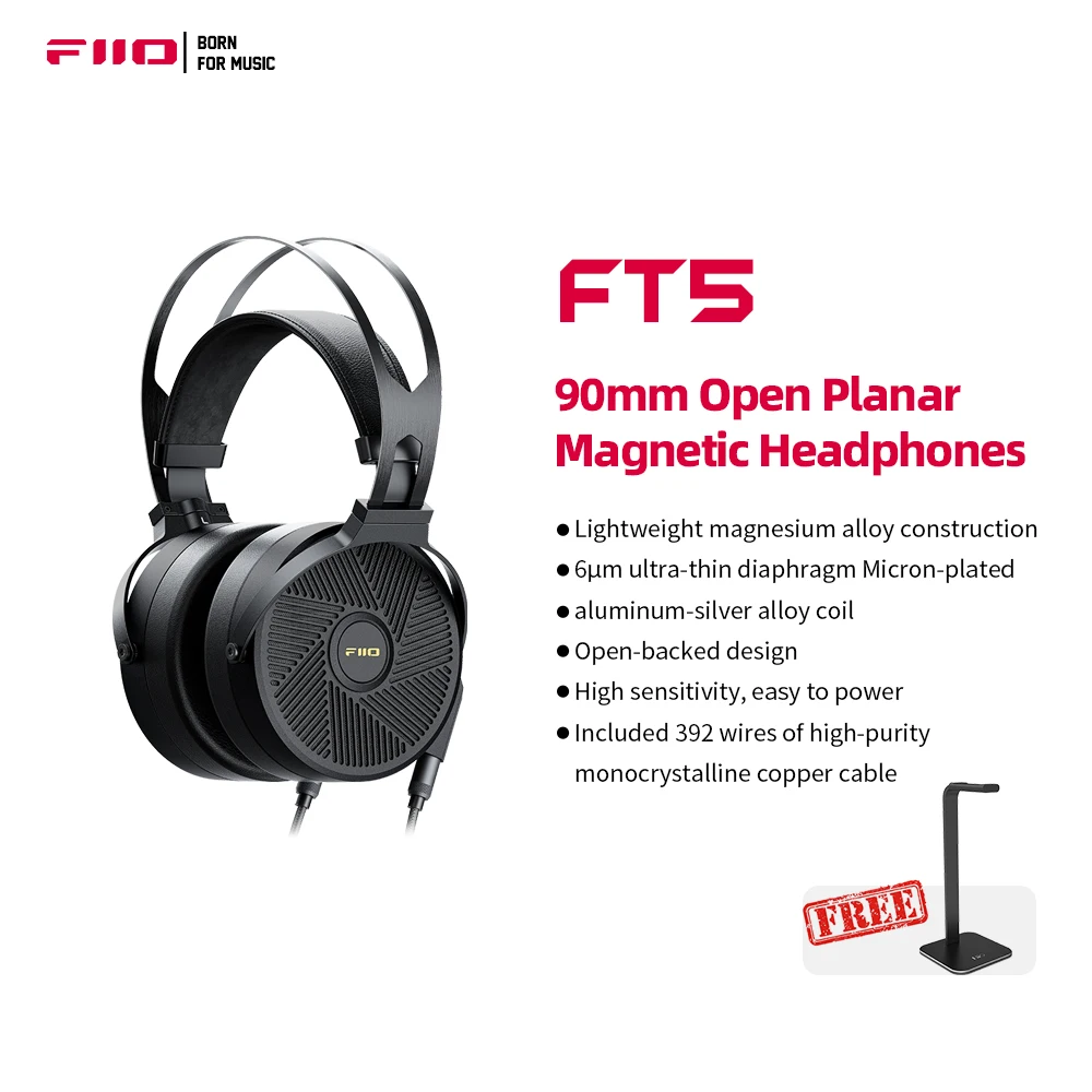 

FiiO FT5 Open-Back 90mm Planar Magnetic Headphones for Audiophiles/Studio, Great-Sounding, High Sensitivity, Comfortable Earpads