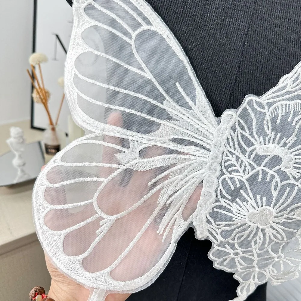 35CM Butterfly Patch Large Butterfly Embroidery Lace Fabric Clothes Patches Mesh Butterfly Collar