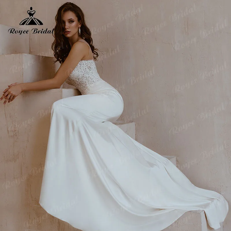 Vestido de novia Sexy de sirena/trompeta, escote corazón, sin mangas, ilusión de encaje, vestidos de novia, botones, corte sirena