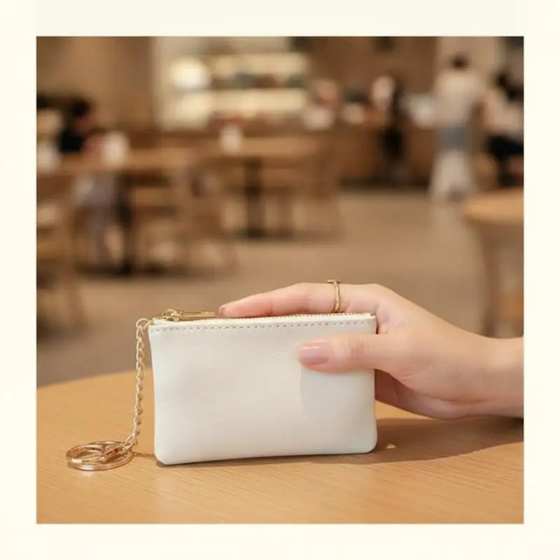 PU Leather Mini Coin Purse Gold Keychain Smooth Zipper Eco-friendly Non-toxic Material for Women Daily Carry Use