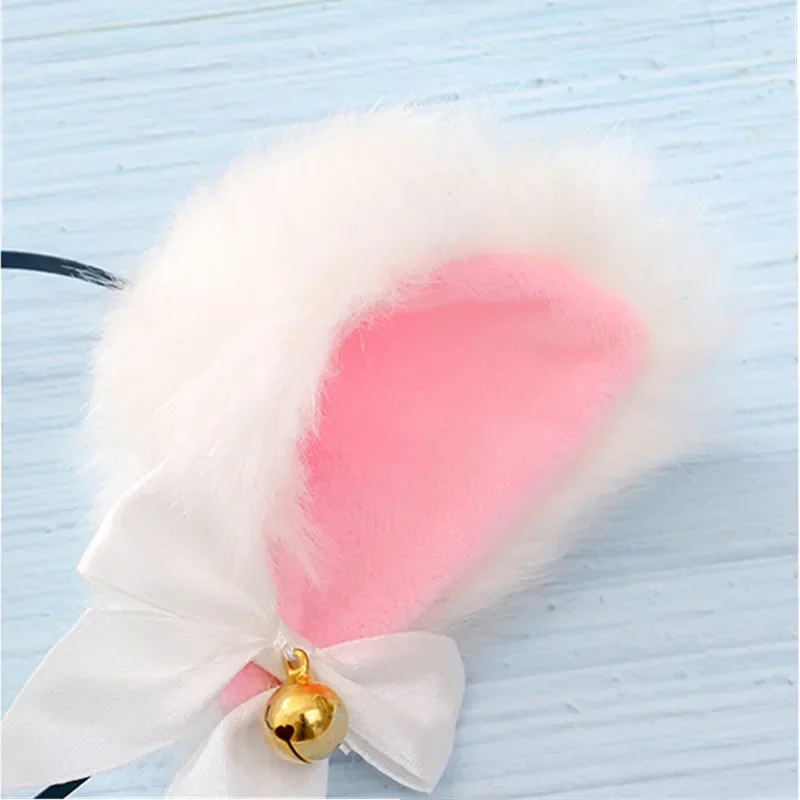 New Masquerade Halloween Cute Fox Cat Ears Plush Headband Lolita Cosplay Party Costume Bow Tie Bell Girls Anime Hair Accessories