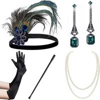 PESENAR 1920s Flapper Accessories Gatsby Costume Accessories Set 20s Flapper Headband Pearl Necklace Gloves Plastic Holder