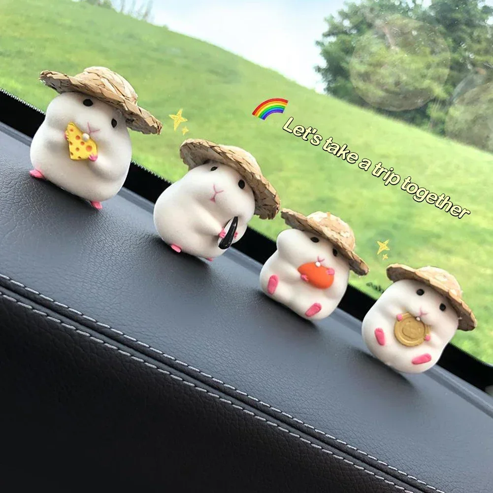 Cute Doll Straw Hat Hamster Car Interior Accessories New Car Interior Pendant Center Console Decoration Car Decoration