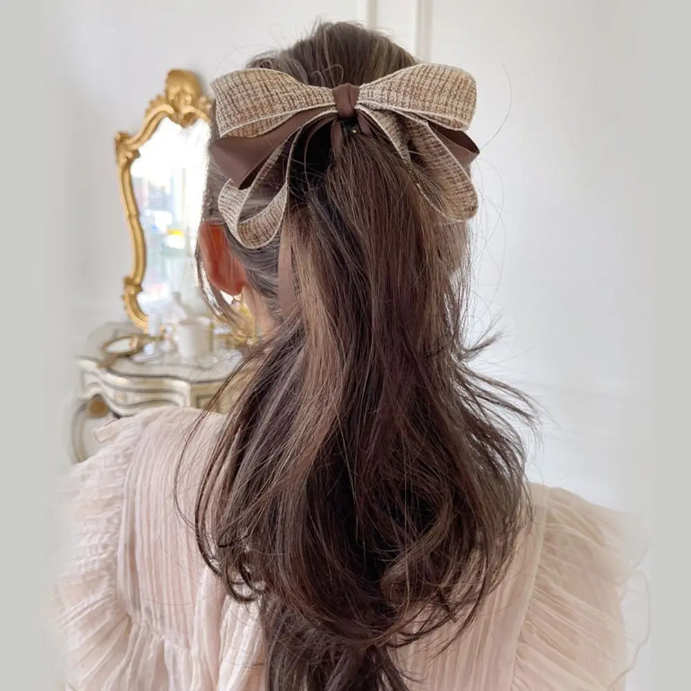 Korean Style Ribbon Bow Banana Clip Hair Clip Women Girls Sweet Vertical Clip Ponytail Holder Hairpin Hair Accessories