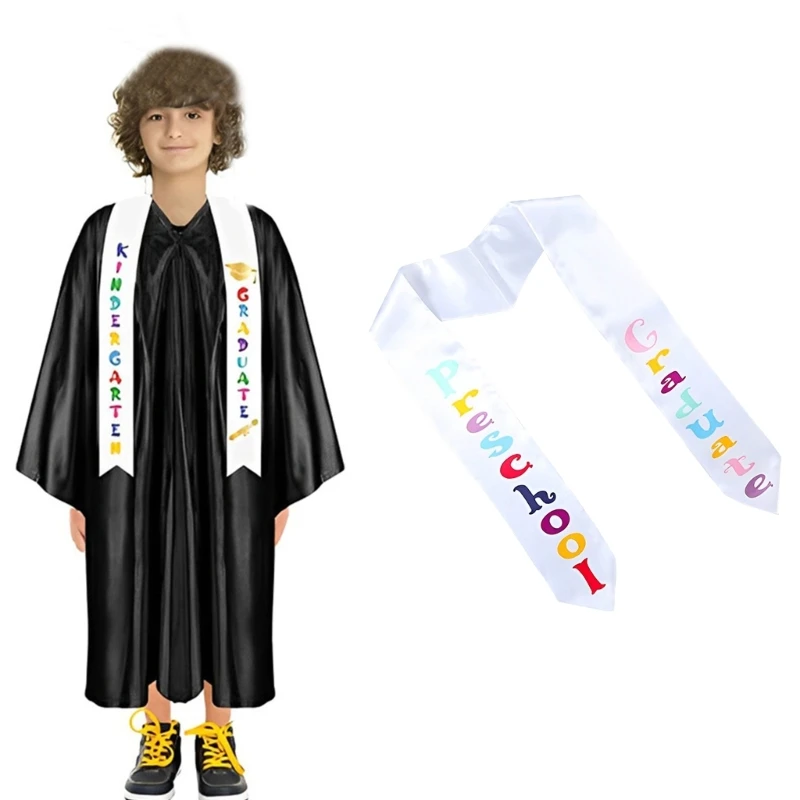 

50JB Unisex Kid Embroid Letter Graduation Stole Sash with Trim for Graduation