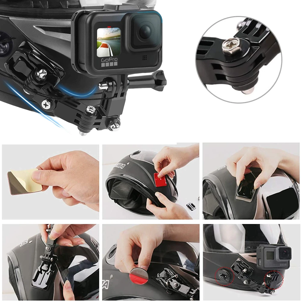 Supporto per casco moto per Gopro Hero 12 11 10 9 8 7 6 5 Yi osmo Action supporto per fotocamera sportiva accessori per cinturino con supporto integrale