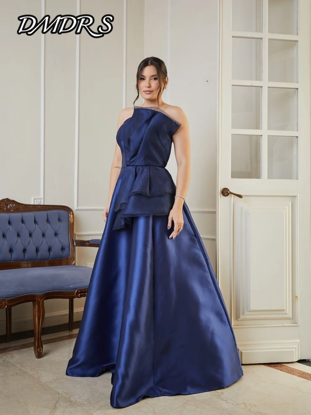 

DMDRS Strapless Evening Dress 2025 Sleeveless Party Gown Classic Elegant Satin Tulle A-Line Floor-Length Party Dress فساتين سهرة