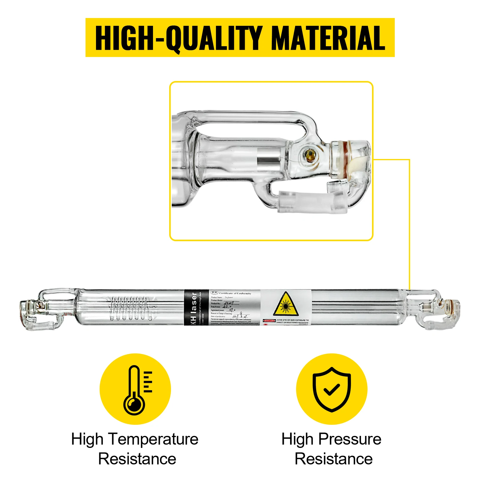 Tubo láser VEVOR CO2 40W 50W 60W 80W 100W 130W 150W 700mm a 1830mm de longitud vidrio 80mm de diámetro larga vida útil para máquina láser