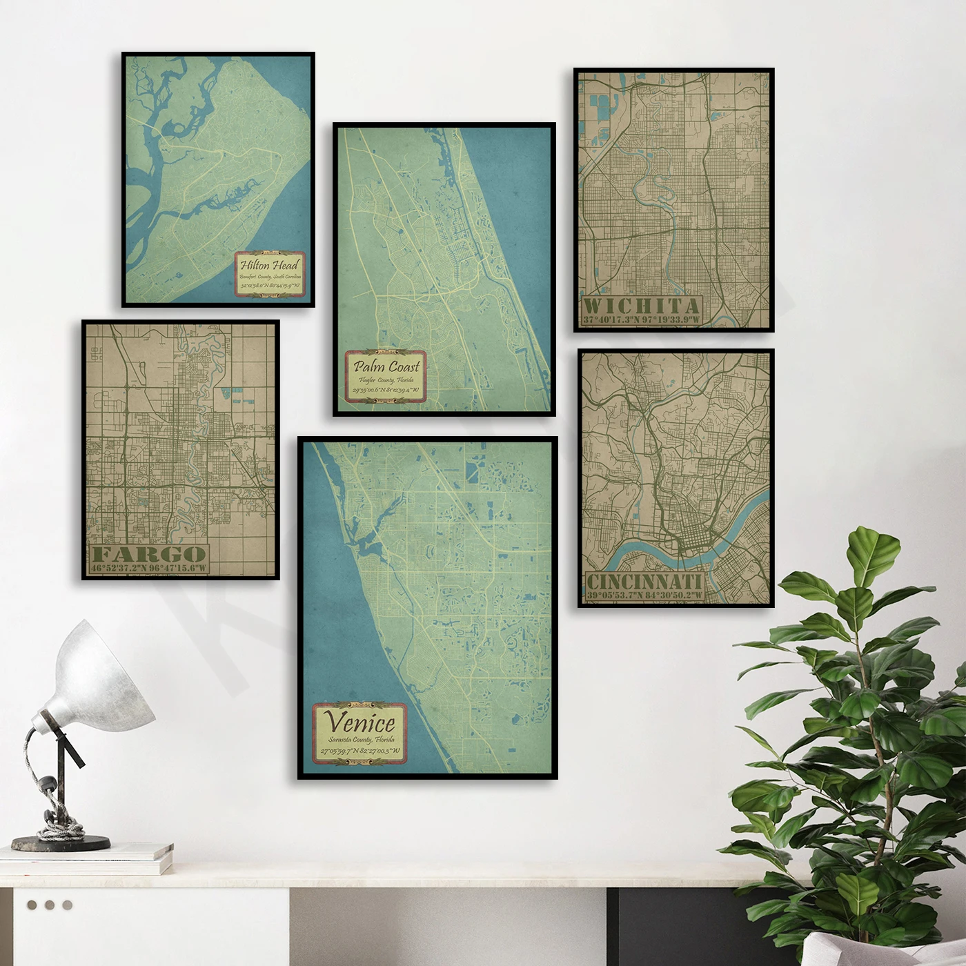 Venice Head Palm Coast Savannah Danbury St. George Abilene Wichita Fargo Knoxville Columbia Cincinnati. City Map Poster