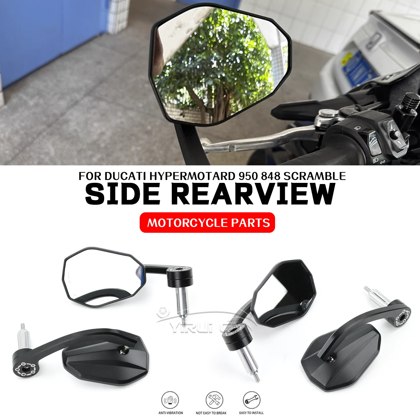 

Motorcycle Mirror Handlebar Mirror Universal Motorcycle Mirror Wide Vision For Ducati hypermotard950 848 Scramble hypermotard950