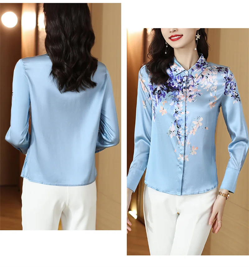 FANIECES S-4XL Luxury Floral Print Shirts Women Long Sleeve Button Chiffon Top Ladies V-Neck Blouse Blusas Mujer 6673