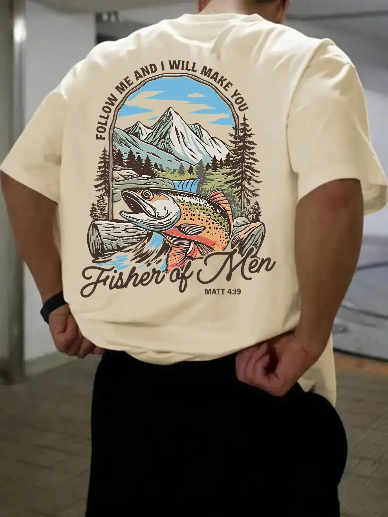 Men's Short-Sleeve T-Shirt Men's Trout Outdoor Scenery Print Short-Sleeve T-Shirt Breathable and Comfortable Casual Top American